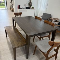 Dinner Table West Elm - 4 Chairs More Bench Grey And Wood