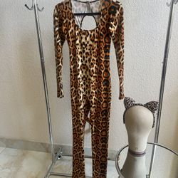 Women’s Catsuit Leopard Sexy Halloween Costume Party New Size S/M