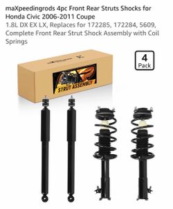 maXpeedingrods 4pc Front Rear Struts Shocks for Honda Civic 2006-2011 Coupe 1.8L DX EX LX, Replaces for 172285, 172284, 5609, Complete Front Rear Stru