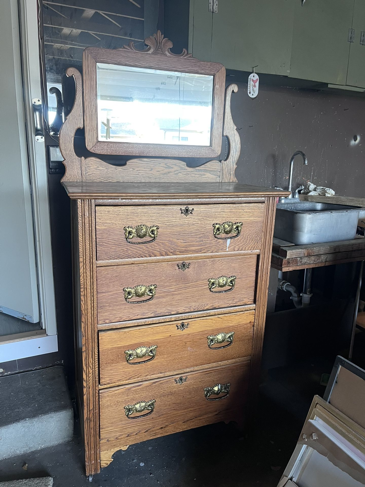 Vintage 100 Year Old Solid Oak Dresser