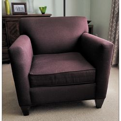 Two Accent Chairs - Crate and Barrel, Color is Eggplant, 32.5" width and 33" depth.