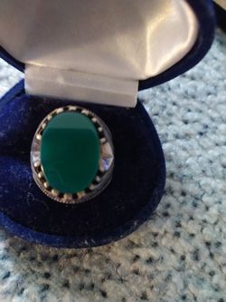 Heavy natural Jade ring sizeable 10 sterling silver ring