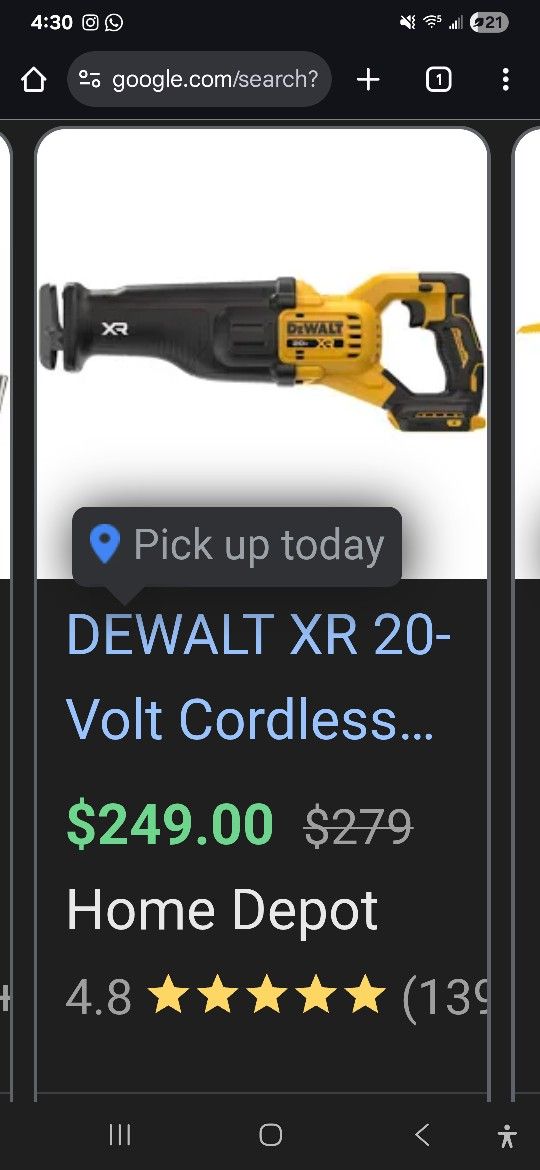 Dewalt Flex 20volt Sawzall No Bat No Charger