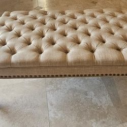 Rectangle Fabric Tufted Ottoman Beige Color 