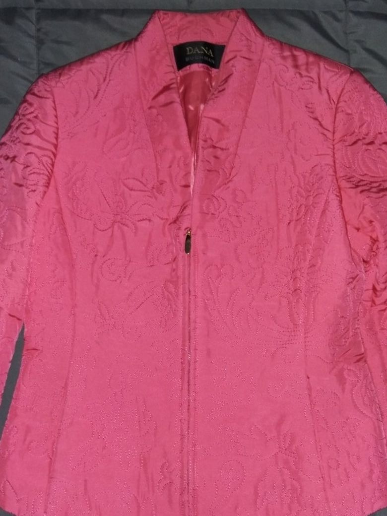 Dana Buchman Amazing Hot Pink 100% Silk Quilted Embroidered Plush Jacket Sz 2