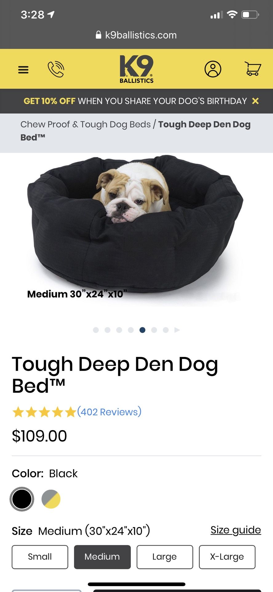 K9 ballistics deep clearance den dog bed