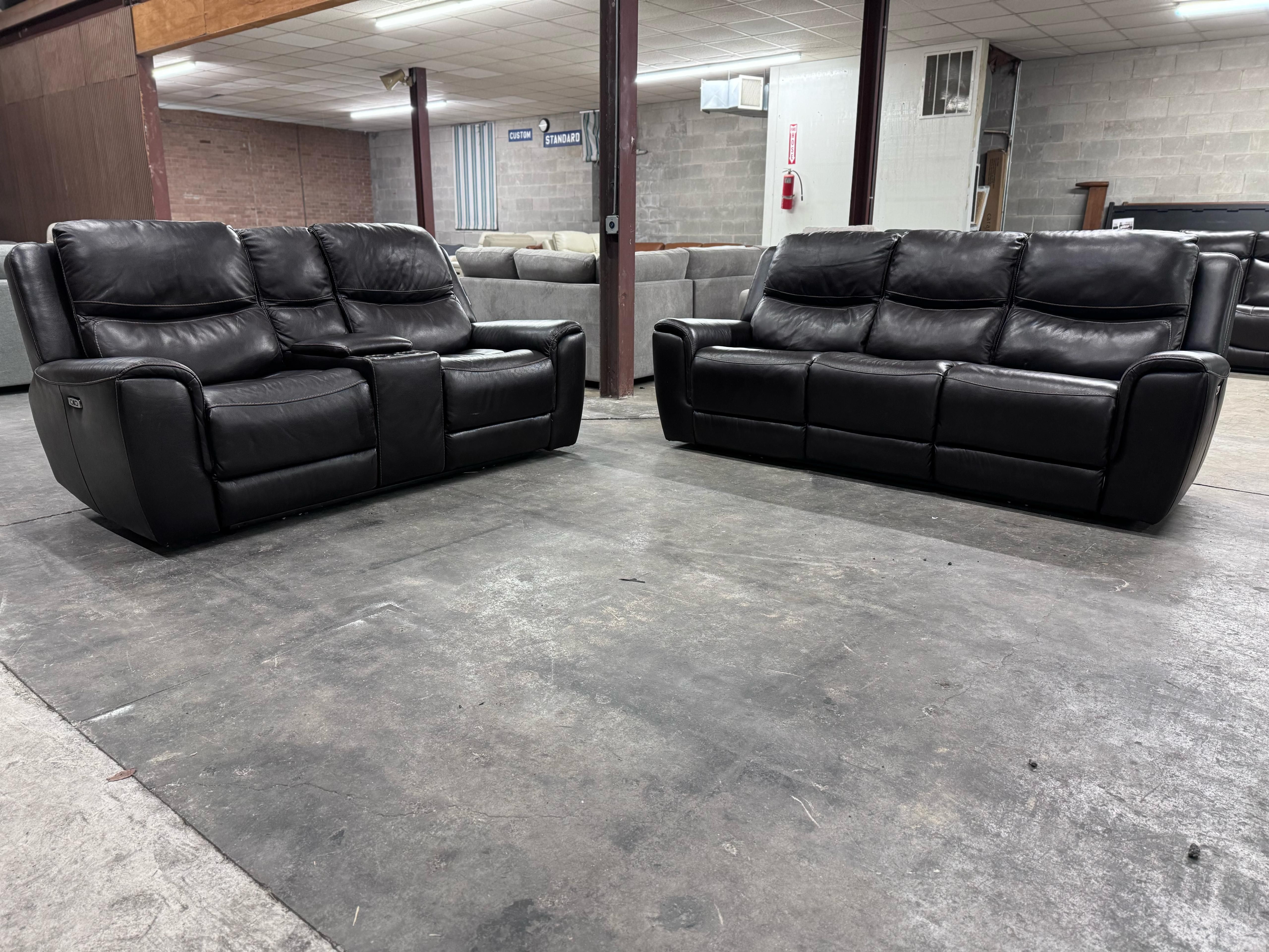 Genuine Leather Power Reclining Sofa and Loveseat