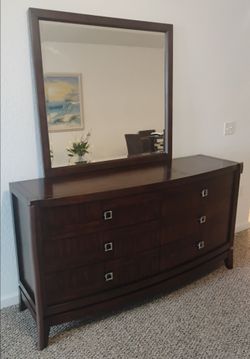 Raymour & Flanigan Mid-Century Espresso Dresser/Mirror