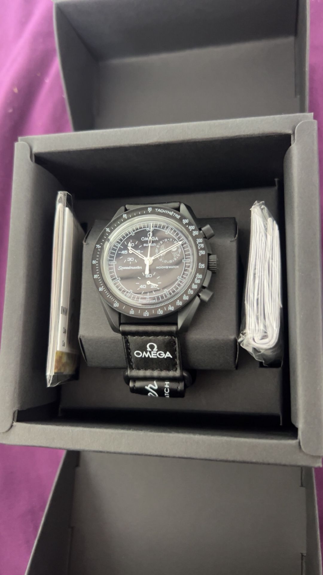 Omega x Swatch black Snoopy Moonswatch  Mission To moonphase Speedmaster