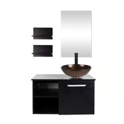 28 in. W x 19 in. D x 16 in. H Single Sink Black Bath Vanity with mirror