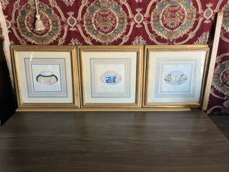 Vintage Tea Cup Prints In Gold Frames
