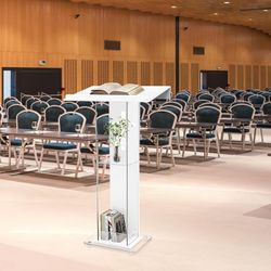 45.3 Acrylic Podium Lectern, Pulpit for Churches Stand with Double Shelves, Modern Plexiglass Pulpits Lectern with Cross Design for Classroom, Confere