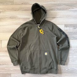 NWT CARHARTT SNAP ON Loose Fit Full Zip Olive Green Hoodie Sweater Size Medium