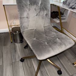Grey Desk Chair w/ Gold Base -adjustable And Rolling