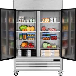 OUTBID 54" Commercial Freezer Upright 2 Door Stainless Steel Reach In Freezer with 8 Shelves, 49 Cubic Feet