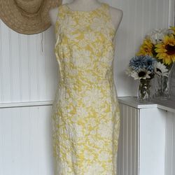 Ann Taylor Sleeveless Yellow Floral Shift Dress