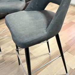 Modern Gray Upholstered Bar Stools (Set of 2) – Sturdy Metal Frame