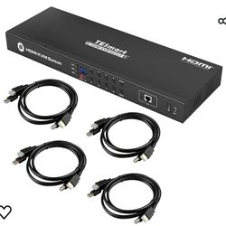 8 Port HDMI KVM Switch 4K @ 30Hz with Standard USB 2.0, IR Remote Control | RS232 | LAN Port | Auto-Scan, etc with Rack Mount 4 Pcs 5ft/1.5m KVM Cable