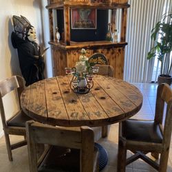 Heavy Round Rustic Wood Dining Table 