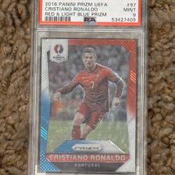 2016 Prizm UEFA Cristiano Ronaldo Red & Light Blue #97 PSA 9 Portugal