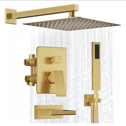 Brushed Gold Shower System, Gold Shower Faucet Set with Tub Spout
