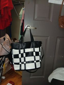 White and black checkered purse