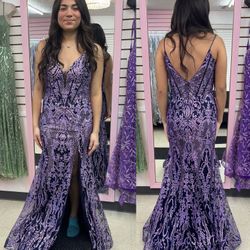 New With Tags Black & Purple Glitter Long Formal Dress & Prom Dress $225
