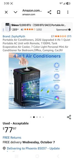 ZephyMyth Portable Air Conditioner - Black