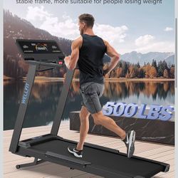 WELLFIT Auto Incline Treadmill, 15% Incline Heavyduty Treadmill with Pulse Sensor, 4.5HP, 10 MPH, 500 lbs Capacity, 20'' x 55'' Running Area Treadmill