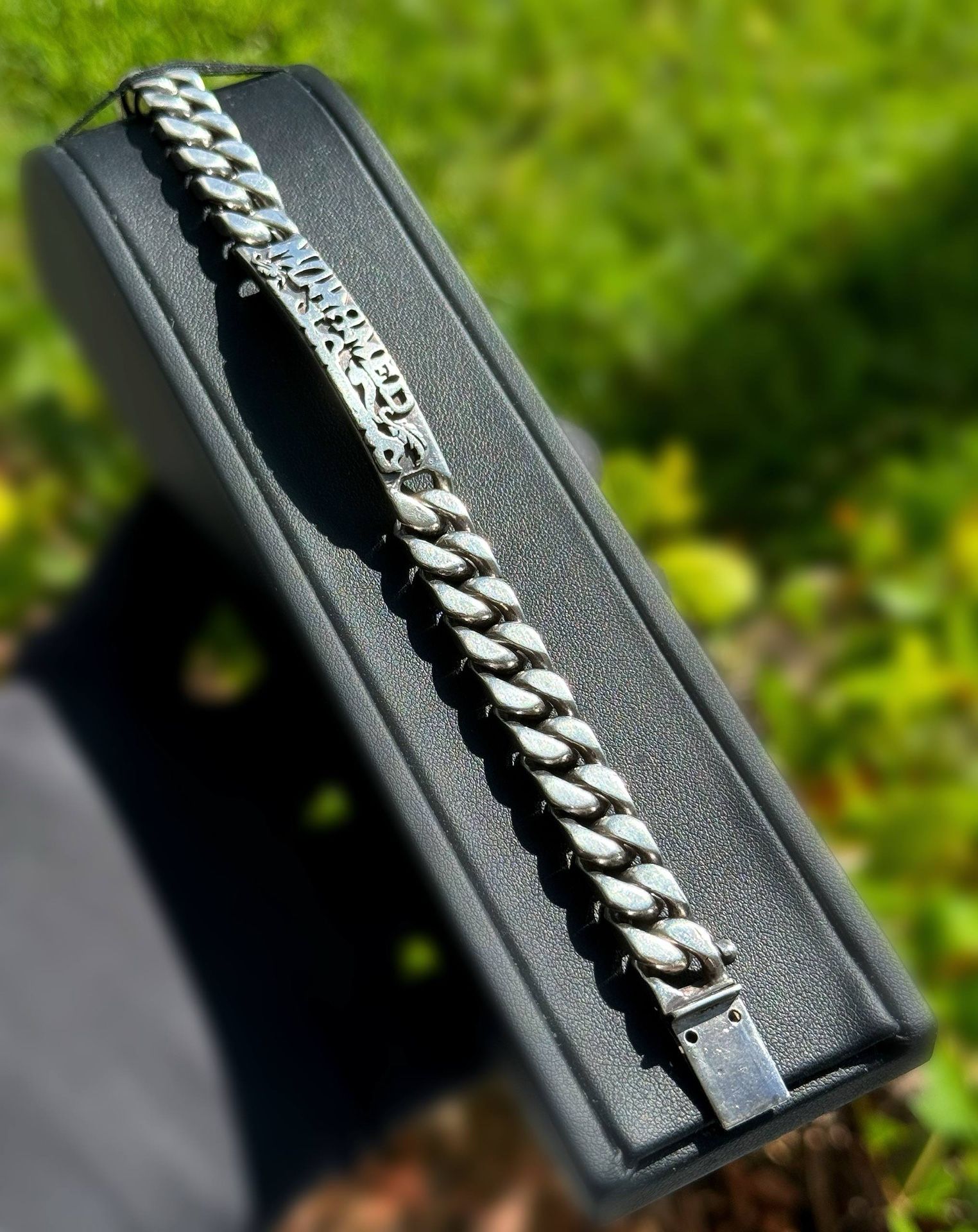 Jewelry .925 sterling silver cuban bracelet nameplate Mohamed 9.00β 5.50mm 95.9g