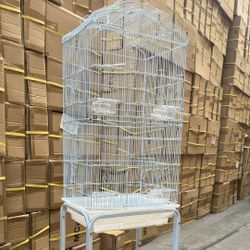 Large White Parrot Bird Flight Cage With Detachable Rolling Stand 