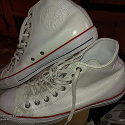 White Leather Converse High Tops
