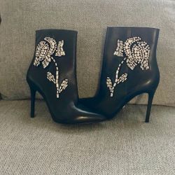 New Michael Kors Kim Viera Black Leather Women Booties