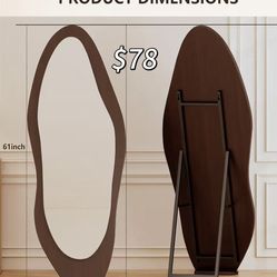 😀 Irregular Mirror Floor 61"x 24" Solid Frame Full Length Mirror Flannel Floor Mirrors Hanging or Leaning Against Wall for Cloakroom, Bedroom
