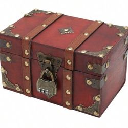 Vintage Wooden Treasure Chest Box With Lock 