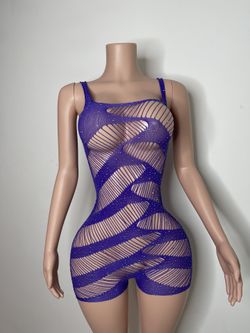 Exotic Dancer- Stripper Wear-Rave Wear-Lingerie Sexy Purple Rhinestones One Piece