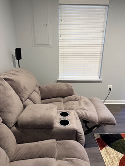 Gray Microfiber Reclining Sofa with Cup Holders