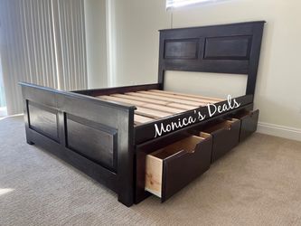 Queen Solid Wood Bed Frame With 3 Drawers $600