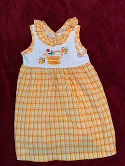 Kid zone girls dress size 5 orange, yellow and white