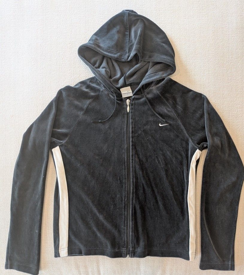 Nike Vintage Y2K Full Zip Velour Hooded Sweatshirt Size Large 12 - 14
