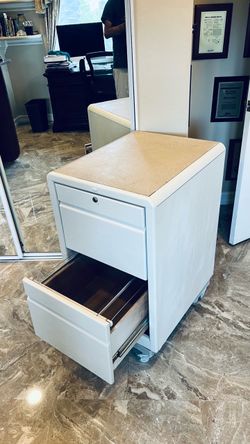 Two drawer half white file cabinet