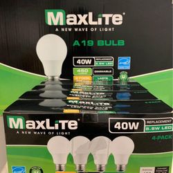 MaxLite A19 LED Bulb, Enclosed Fixture Rated, 1100 Lumens, Dimmable, Soft White (4 Pack)