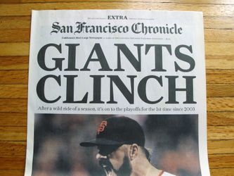 San Francisco Chronicle Newspaper “GIANTS CLINCH” 2010 World Series