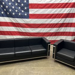 Free Delivery - Le Corbusier Leather Replica Couch & Chair Set