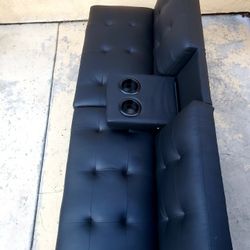kids  sofa/ bed foldable  black faux leather  65"x32"