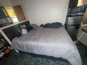 Queen Bed Frame with Dark Headboard