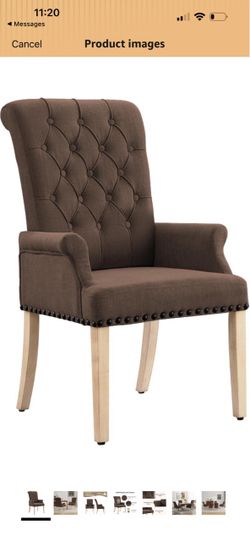 LOULENS Linen Dining Chair with Arms, Tufted Dining Room Chairs, Brown