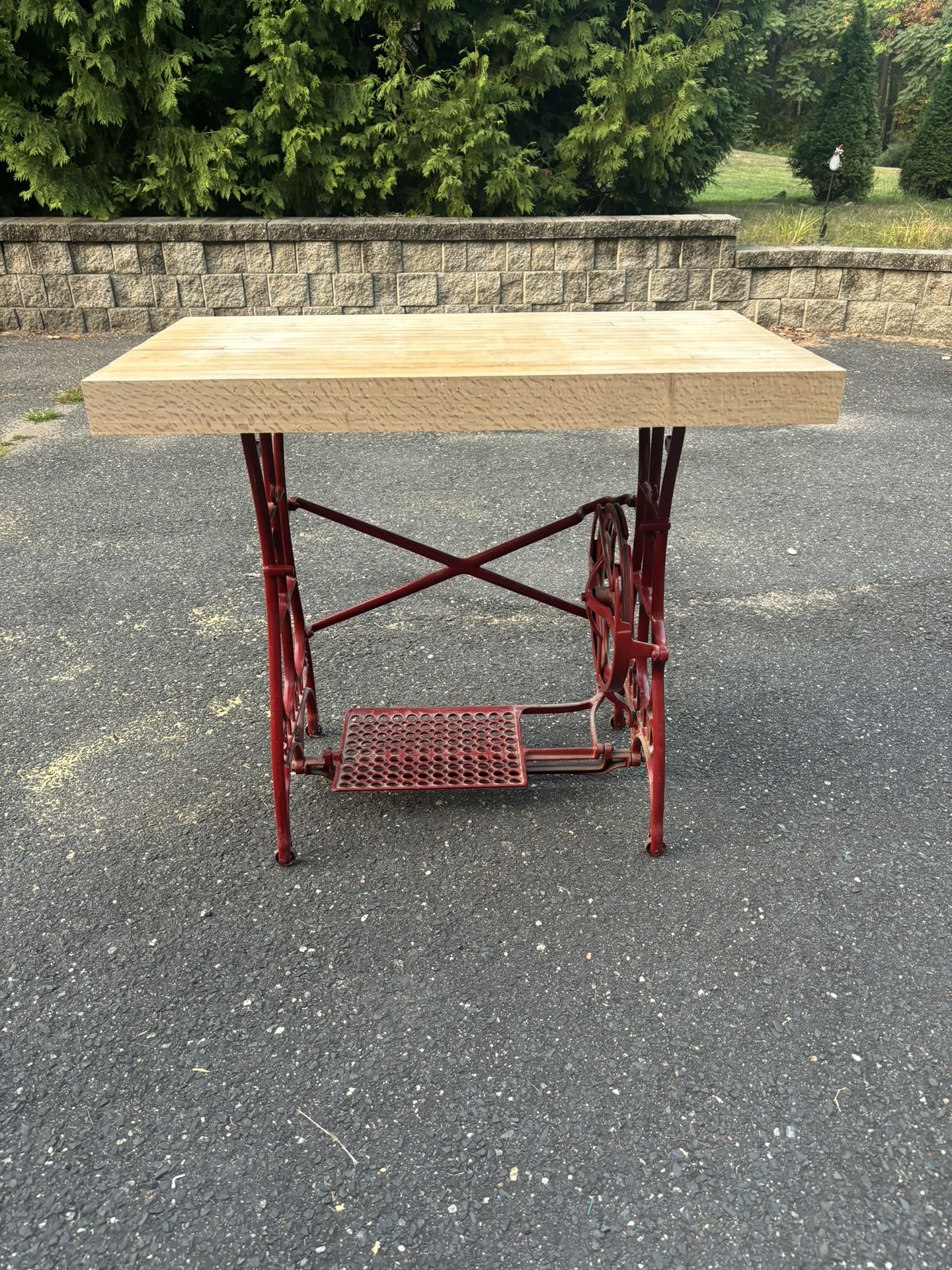 VINTAGE TABLE bowling Alley Lane Top With Old Sewing Machine Frame