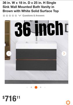 36-Inch Wall Mounted Single Sink Bath Vanity