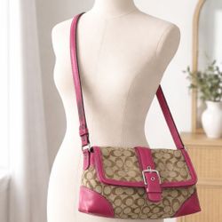 Coach Pink Trim Shoulder Bag with Matching Wallet